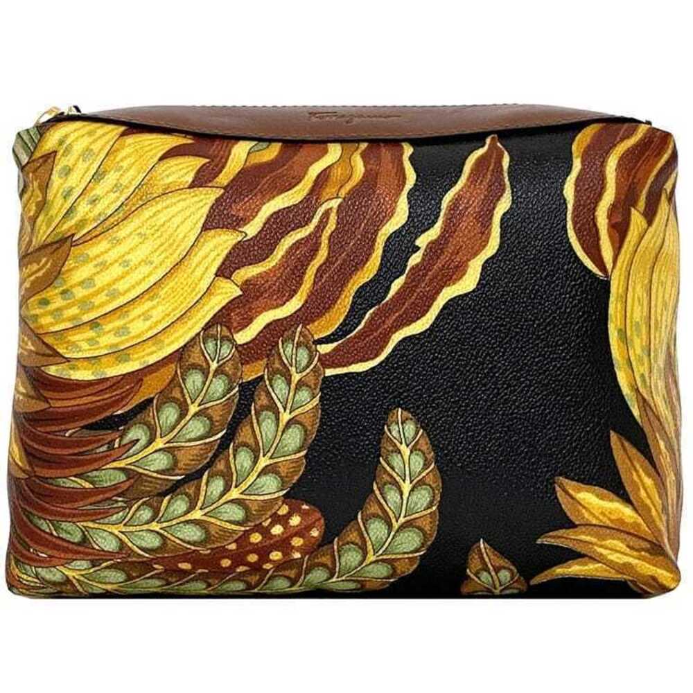 Salvatore Ferragamo Clutch Bag Pouch Multicolor Case Leather Grass Black Brown